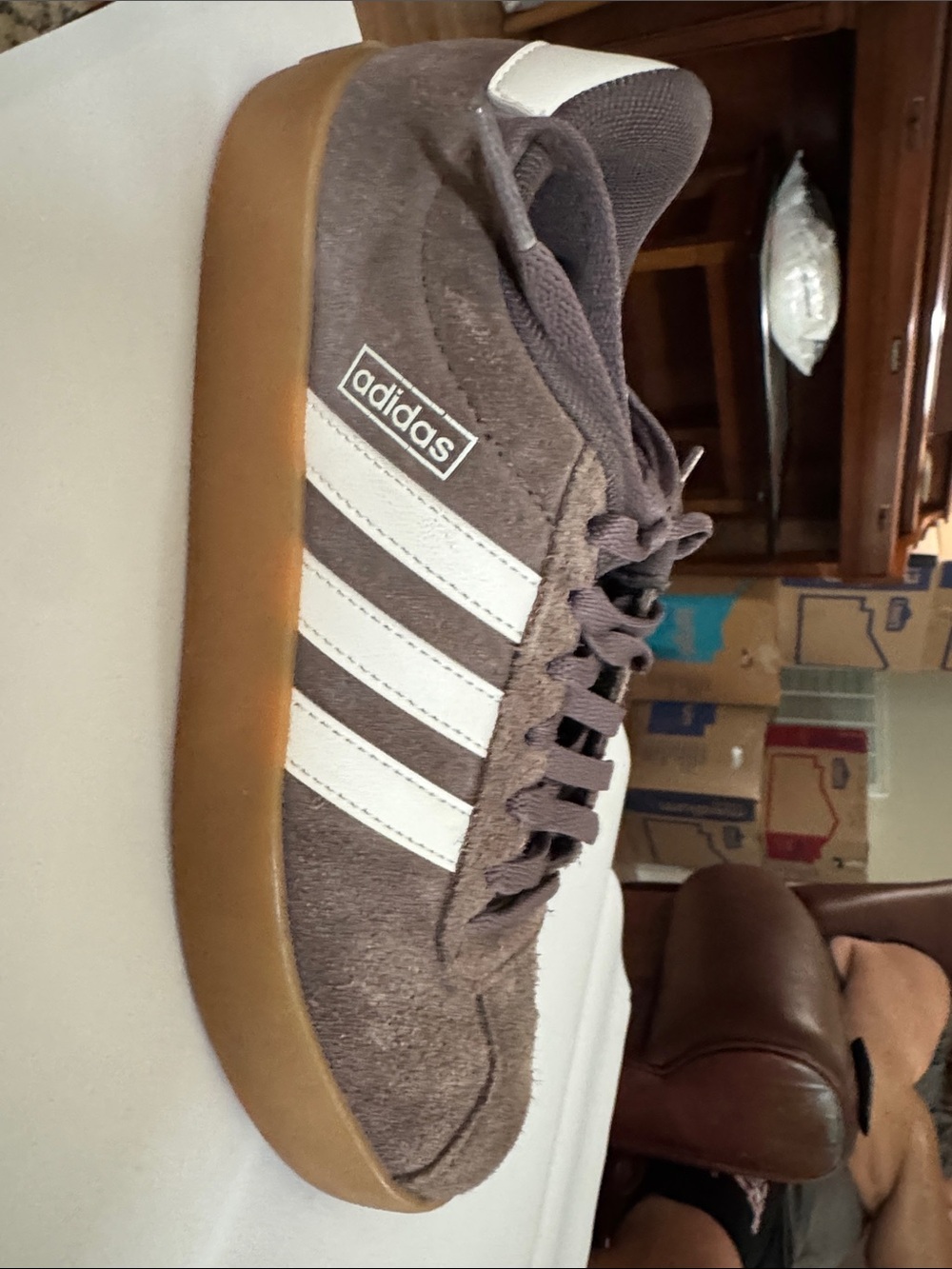 adidas Brown Suede Sneakers with White Stripes